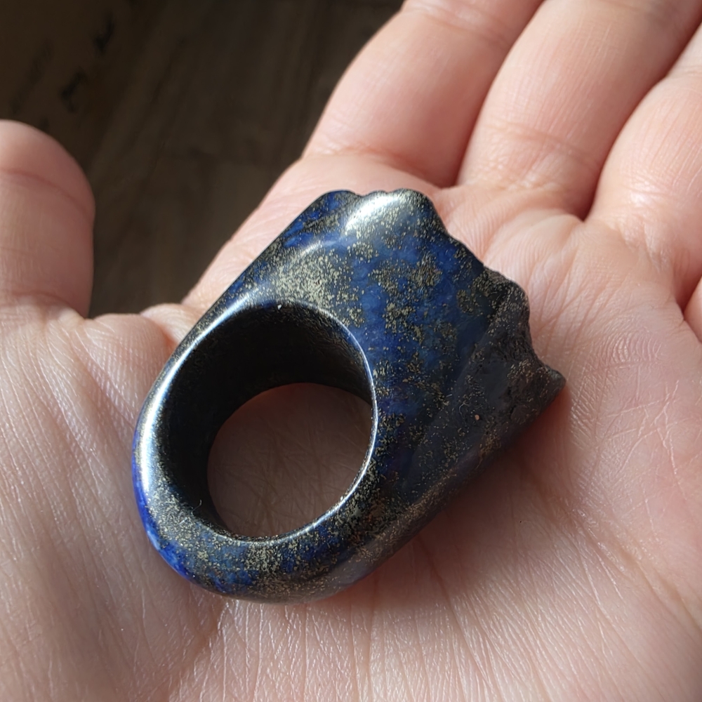 Carved Lapis Lazuli Chunky Band Ring Real Stone Pyrite Inclusions Size 7 - Picture 10 of 15